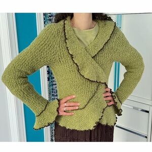 Green Textured Women's Cardigan